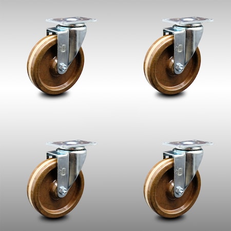 Service Caster 5 Inch SS High Temp Phenolic Wheel Swivel Top Plate Caster Set SCC-SS20S514-PHSHT-4